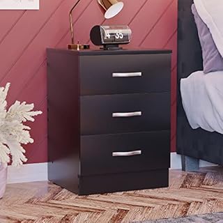 Vida Designs Black Chest of Drawers, 3 Drawer With Metal Handles and Runners, Unique Anti-Bowing Drawer Support, Riano Bedroom Storage Furniture