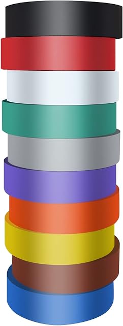 Xrkuu 10 Rolls Multi-Colour Insulation Tape, 19MM x 20M PVC Electrical Tape, Multipack Flame Retardant High Temperature Resistance Adhesive Gaffer Tape Perfect for Electric Wiring Projects