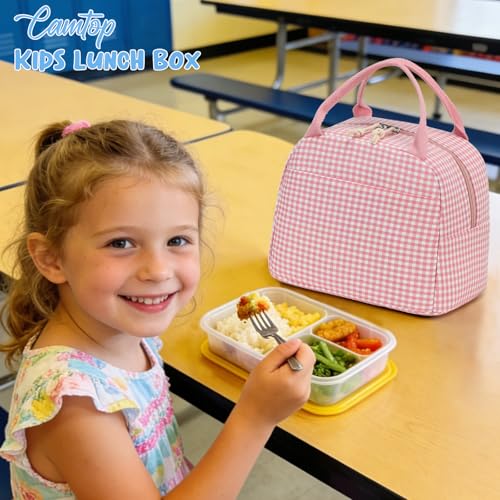 Image of CAMTOP Lunch Box Kids Insulated Lunch Bag Large Reusable Leakproof Cooler Lunch Bags for Boys Girls School Travel Picnic (Pink and White Checkered)
