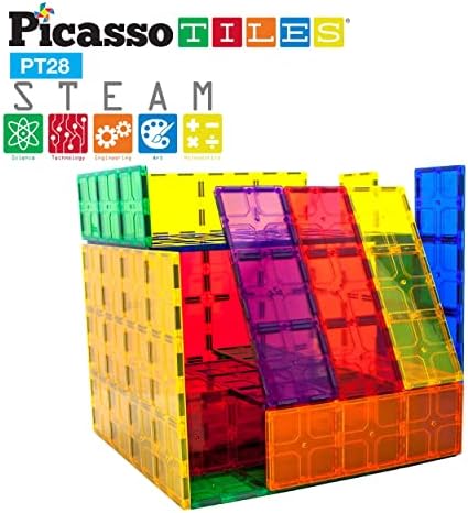 PicassoTiles 28 Piece 12"x9", 12"x3", 9"x3" Large Stabilizer Building Block Base 28pc Jumbo XL Plate Foundation Kit Magnetic Building Blocks Magnet Tiles Educational Construction Stacking STEM Toy Set