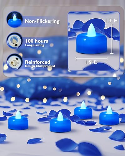 Image of Amagic 12 Pack Blue Flameless LED Tea Lights Candles Battery Operated, Electric Fake Tealight Candles for Wedding, Table Centerpiece, Home Decor, Gift, Party, Halloween, Christmas, Proposal