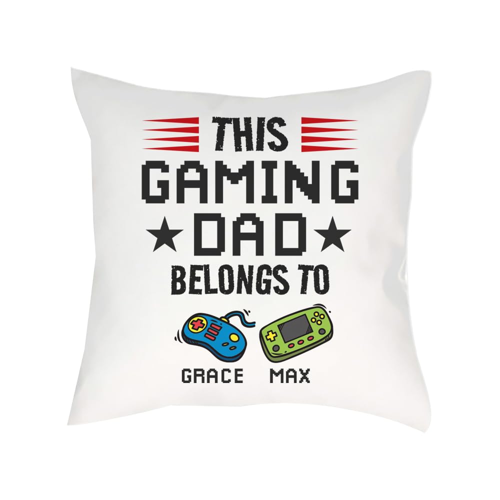 Personalised This Gaming Dad Belongs to, Gift for Fathers Day, Gamer Dad Gift, Sofa decor Home Décor, Satin Throw Pillow/Cushion. (Satin Cushion Cover)