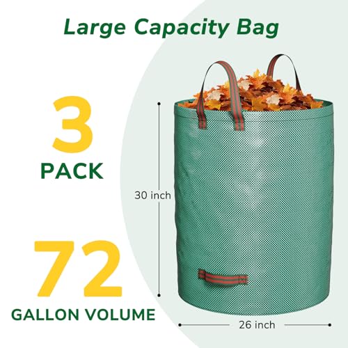 image for GreatBuddy 72 Gallon Reusable Yard Waste Bag,Heavy Duty,3 Pack Upright