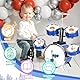 NonKob Kinder Schlagzeug Schlagwerk Drumset, Trommel Kinder Spielzeug Sets 5 Trommelns mit Hocker, Musikinstrumente Kinder ab 3 Jahre, Lernspielzeug Geschenk für Kinder ab 3 4 5 6 Jahre