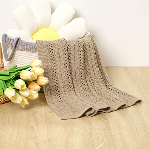 DovFanny Cellular Baby Blanket Cable Knitted Soft Cozy Newbron Baby Blanket for Boy and Girls Nursery 100 x 80cm Beige - Image 3