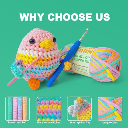 Image of 3 * 50g /1.76oz Yarn for Crocheting and Knitting, 3 * 60yds Beginner Yarn with Easy-to-See Stitches; Worsted-Weight Medium #4;Amigurumi-Friendly Crochet Kit(Petal+Blue+Merry Pink)