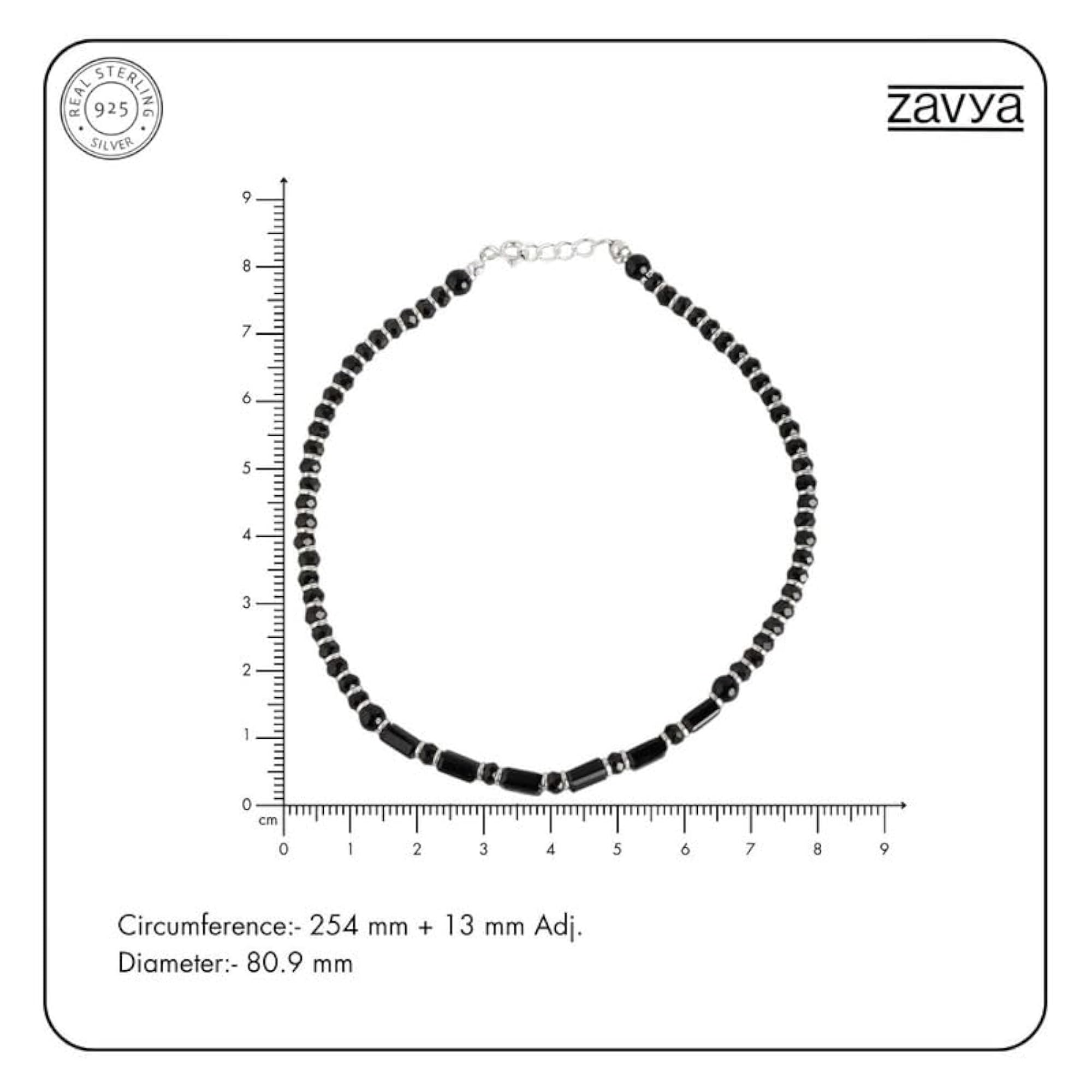925 Silver Beaded Anklet Rhodium Plated Single