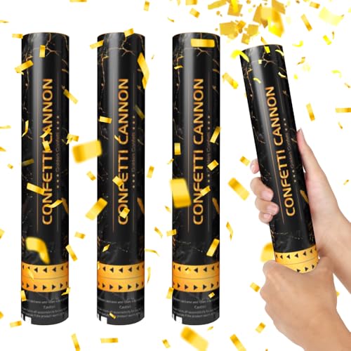 HIULLEN Konfettikanonen, 4 Stück 30CM Party Popper Konfetti Shooter, 3-5 Meter Effekthöhe Konfettikanone Hochzeit, Konfetti Kanone, Konfettikanonen Gold für Geburtstage Hochzeiten Karneval Party