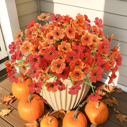 6 Bundles Artificial Mums for Outdoors Decor, UV Resistant Fall Flowers