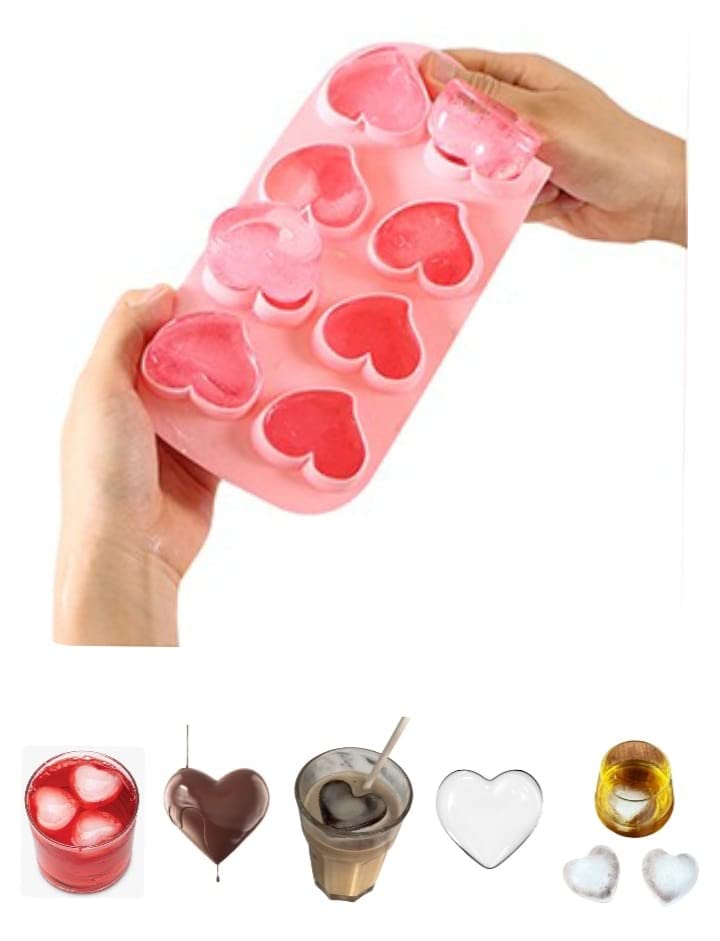 DHONI Heart-Shaped Ice Trays,1 Pcs of Silicone Ice Tray for Making Heart-Shaped Ice Cube for Freezer - Ice Molds for Cocktails,Soft Drink,Making Chocolates,Coffee and Many More. (Pack of 1)
