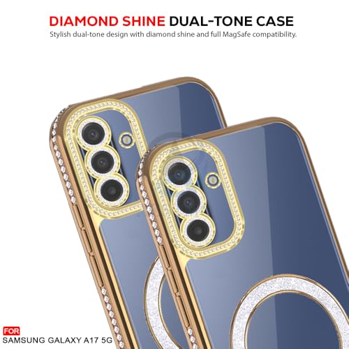 Image of AESTMO Back Cover for Samsung Galaxy A17 / M17 / F17 5G Compatible with MagSafe | Diamond Glitter Case | Luxury Bling Rhinestone Soft Clear TPU Bumper | Camera Lens Protection Cover (Gold)