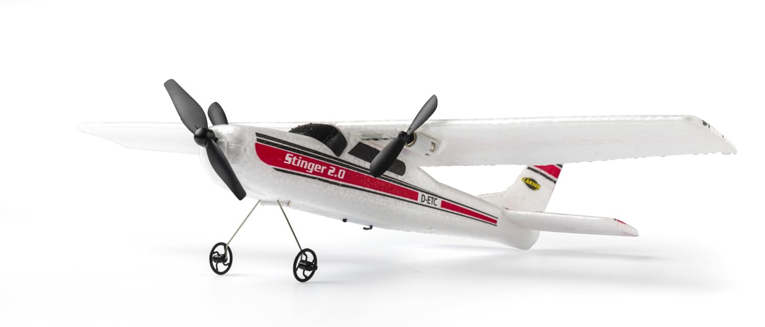 Carson Stinger 2.0 2,4 GHz 100% RTF - samolot RC dla początkujących, stabilizacja żyroskopowa, sterowanie radiowe 2,4 GHz, zdalnie sterowany samolot, biały/czerwony