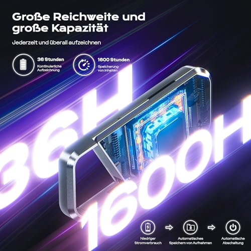 NekSide Diktiergerät mit Spracherkennung –Aufnahmegerät, Mobile Rekorder mit DSP3.0 OTG-fähig, 64GB/1600h Inhalte-Lange Aufnahmen Voice Recorder, diktiergerät mini für Interview/Meeting/Vorlesungen