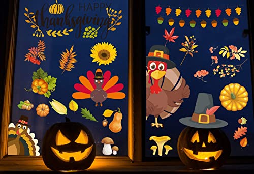 Thanksgiving Window Clings Fall Turkey Decorations Window Stickers Decals | Thanksgiving Fall Holiday Turkey Cling for Glass Window Office Home Room Bathroom Kitchen Indoor School Classroom Decor - image 6