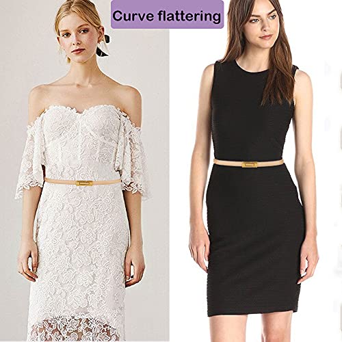 ALAIX Women's Leather Skinny Belt for Dress Adjustable Thin Waist Belt Dress Belt with Vintage Gold Buckle 7