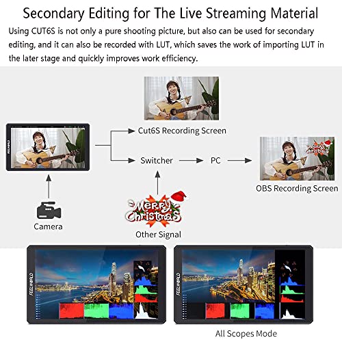 Image of FEELWORLD CUT6S Recording Monitor 6 inch with HDR 3D LUT Waveform 1920x1080 Pixels Touch Screen Monitor USB2.0 Recorder FHD IPS 4K HDMI SDI