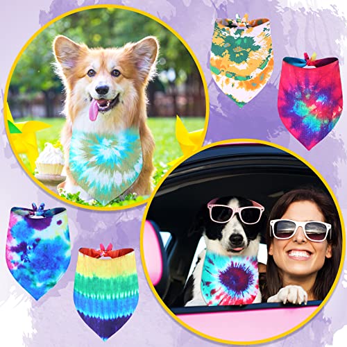 Silkfly 100 Pcs Dog Cat Bandanas Bulk Washable Triangle Dog Scarf Dog Kerchief Set Puppy Neckerchief For Small Medium Large Pet Puppy Girls Boys (Tie Dye Style) #TOP6