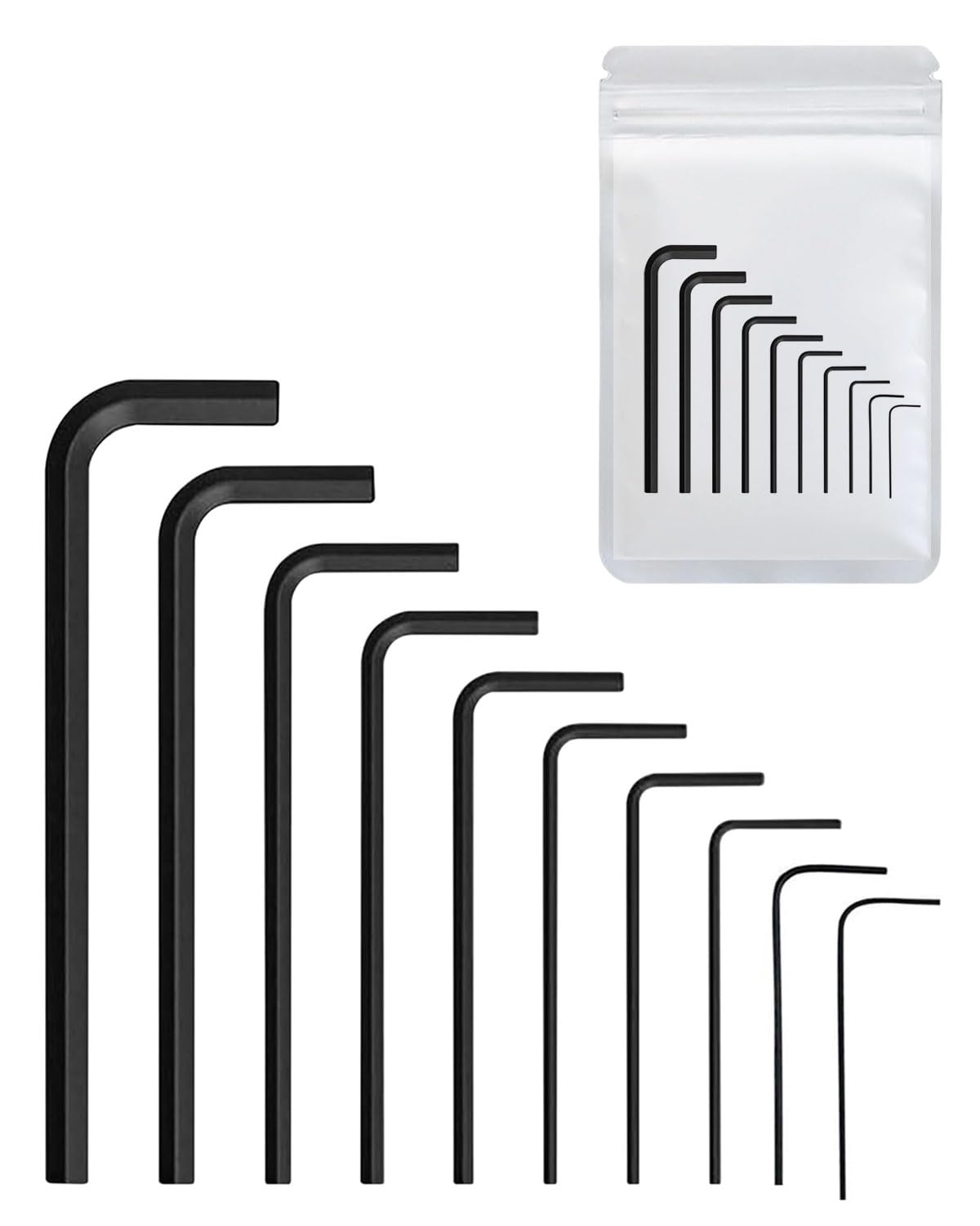 GRETY Set di 10 Chiavi Esagonali Mini, 0.7-5mm, Chiavi a Brugola in Acciaio al Carbonio Nero, Set di Utensili per Riparazione Biciclette e Montaggio Mobili