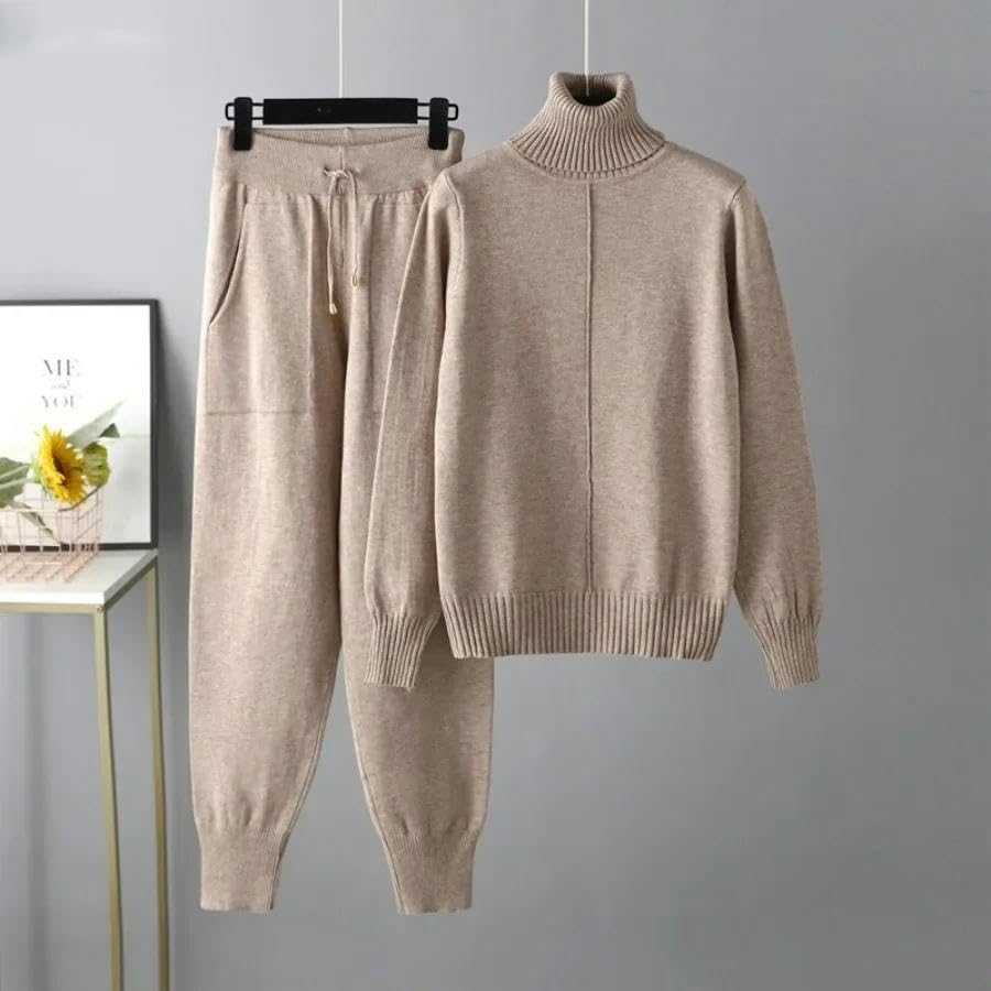 Tuta da donna casual calda 2PCS lavorata a maglia set autunno inverno cashmere dolcevita maglione e pantaloni harem set