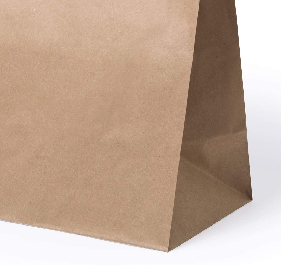 Bolsa de papel kraft Take Away, con asas rizadas reforzadas, muy resistentes. Lote de 200 unidades. Perfectas para restaurantes y comercios.