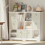 VORONOI 12 Cube Storage Organizer with 6 Fabric Drawers and Removable Shelves — Modular Cube Bookshelf for Bedroom, Living Room, or Home Office, Short Cube Bookcase for Toys, Decor,White