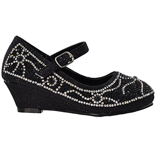 Generation Y Kids Wedge Pumps Dress Low Heel Girls Shoes Glitter Rhinestone GY-KS-SUN-022