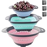 【MEHRZWECK-WERKZEUGE IHRER FAMILIE】: Für das Ablassen der meisten Lebensmittel wie Spaghetti, Nudeln, Kartoffeln, Broccoli, grüne Bohnen, Karotten, Spinat und anderes Gemüse. Verwenden Sie diese Siebe, um Ihre Salatblätter, Obst und frisches Gemüse zu spülen