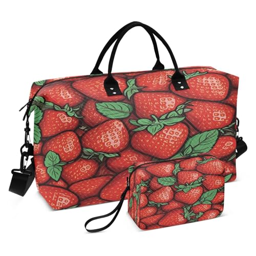 ​​Large Foldable Travel Duffel Bag, Waterproof Gym Bag for Men & Women, Carry-On Luggage Weekender Overnight Bag, Juicy Strawberry Print