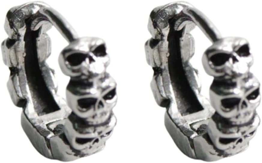 Punk Gothic Skull Dangle Hoop Earrings For Women Men Boys Girls Silver Plated with Skeleton Head Drop Hoops Earrings Unisex Jewelry