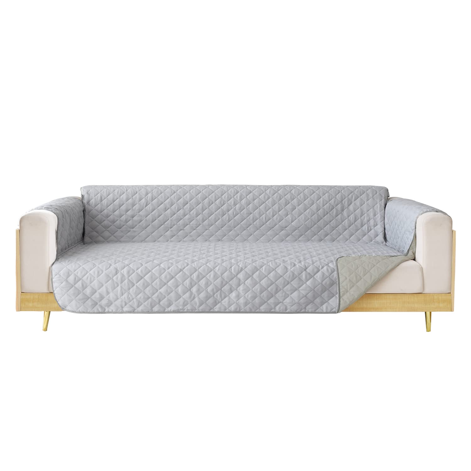 YuppieLife Reversible Sofa Slipcover, Couch Cover, Durable Non Slip Furniture Protector Cover for Pets Dog Kids, Oversize Sofa Width 78in Light Grey/Beige