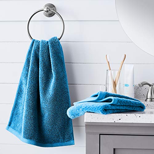 Image of Amazon Basics 8-Pack Lightweight Quick-Dry Hand Towels, 100% Cotton, 28 inch x 16 inch, Lake Blue