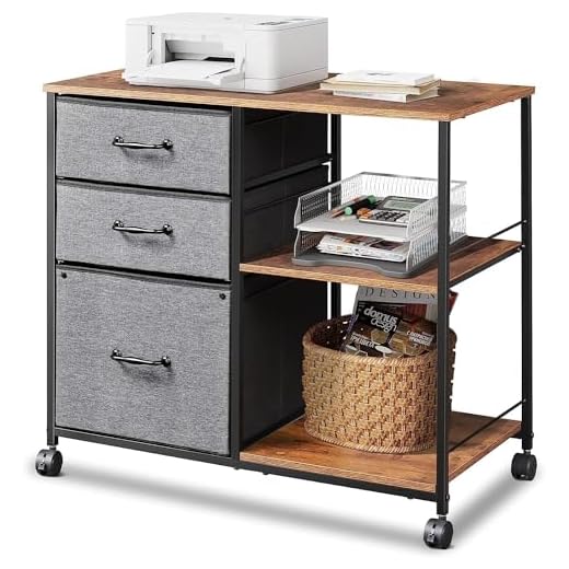 DEVAISE 3 Drawer Mobile File Cabinet, Rolling Printer Stand with Open Storage Shelf, Fabric Lateral Filing Cabinet fits A4 or Letter Size for Home Office, Rustic Brown