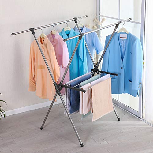Clothes Airer with Foldable 'X' Type Stainless Steel Laundry Drying Rack Washing Line Retractable Rack 96~155cm Hanger Dry Towel Rail for Indoor or Outdoor Max. Load 100KG - Image 4