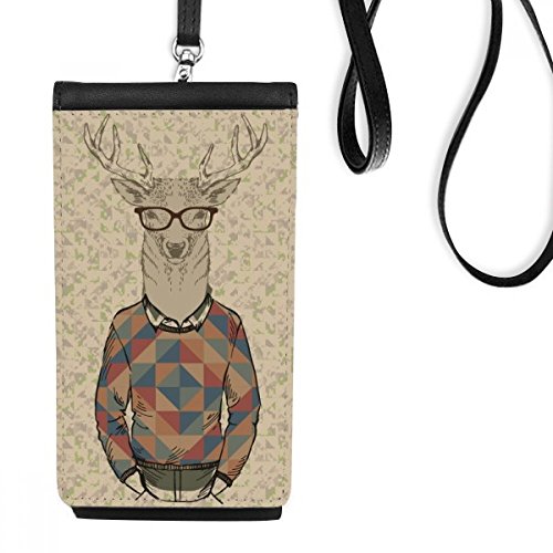Bourse smartphone en cuir noir avec motif de cerf artistique pour suspendre son téléphone