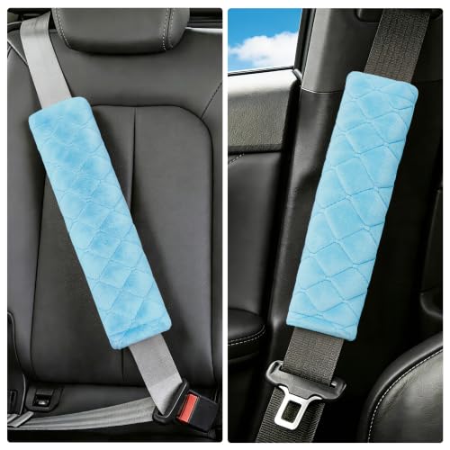 Image of Amooca Soft Auto Seat Belt Cover Seatbelt Shoulder Pad Cushions 2 PCS for a More Comfortable Driving Universal Fit for All Cars and Backpack Light Blue