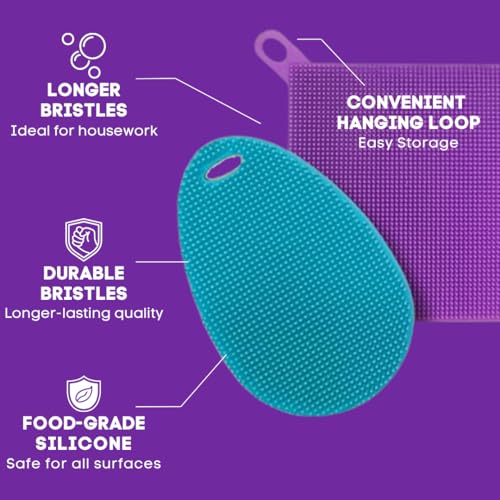 Image of Silicone Dish Sponge Dish Scrubber (Oval and Square) - Dual-Sided, Food Grade Silicone Sponges for Dishes and Housecleaning 2-Pack