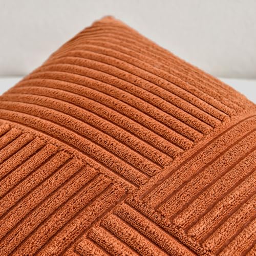 Image of Fancy Homi Set of 2 Burnt Orange Boho Long Lumbar Body Decorative Throw Pillow Cover 14x36 Inch for Bed Couch Bedroom Bench, Soft Patchwork Corduroy Textured Pillow Case, Rustic Farmhouse Room Decor