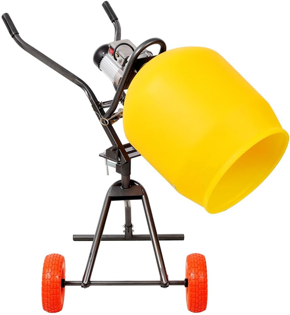 3.5 Cu.Ft. Portable Electric Poly Drum Concrete Mixer, Heavy Duty Power Cement Mixing Machine with 1/2HP 110V Motor, Steel Frame & Flat-Free Tires for Mortar, Stucco, Grout, and Fodder, CSA Certified