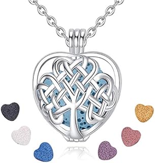 INFUSEU Aromatherapy Jewelry Essential Necklaces, anxiety relief Oils Diffuser for Women Girls, Silver Plated Celtic pattern Pendant with 24" Chain & 7 Reusable Lava Beads