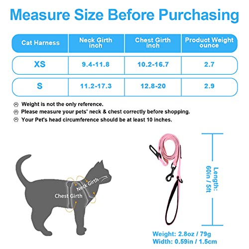 Petbonus Adjustable Cat Harness And Leash, Escape Proof Breathable Pet Vest Harnesses For Walking, Easy Control Reflective Leash And Harness Set Jacket For Cats, Kitten, Kitty (Pink, X-Small) #TOP1