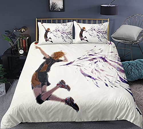 Kssmice 100% Microfibra, impresión 3D haikyuu !!Shoyo Hinata Anime Duvet Funda, adecuada para la ropa de cama de la habitación adolescente, un juego suave y liso, de 3 piezas, 1 cubierta de edredón, 2 Cover