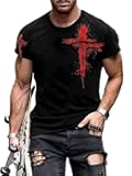 ZOCANIA Christian Shirts for Men Jesus Cross Shirt Vintage Casual T-Shirts Short Sleeve Crewneck Christian Tops Graphic Tee