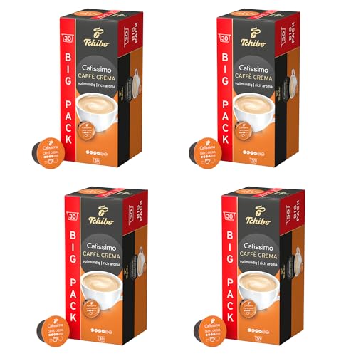 Tchibo Cafissimo Vorratsbox Caffè Crema vollmundig Kaffeekapseln 120 Stück 4x 30 Kapseln (Kaffee ausgewogen und vollmundig) nachhaltig & fair gehandelt