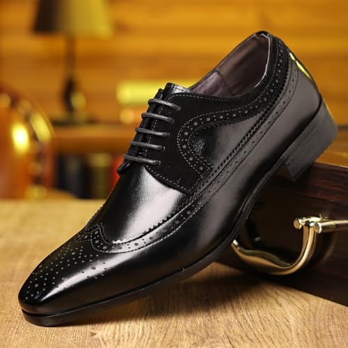 Mens Oxfords Shoes Wingtip Dress Shoes Leather Shoes Lace Up Square Toe Business Fashion Chunky Heel Formal Shoes for Men4