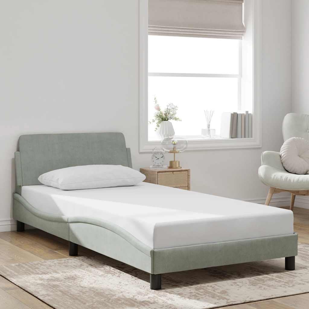 Estructura de Cama Dover Gris Claro 100x190 cm con cabecero tapizado, Soporte Robusto y diseño Lateral Ondulado para dormitorios Juveniles y Adultos, Ideal para Descanso y