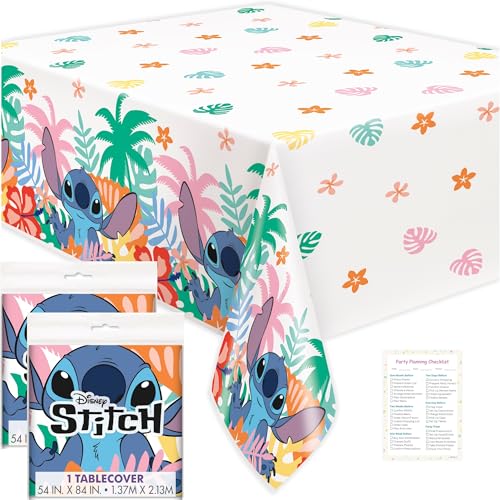 Unique Lilo and Stitch Table Cloth (2 Pack) - Lilo and Stitch Birthday Party Decorations - Officially Licensed - 2 Plastic Table Cloths, Including Checklist