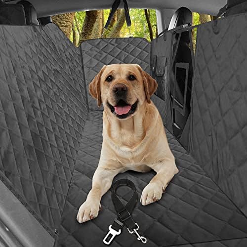LumoLeaf Dog Car Seat Cover Waterproof, Dog Hammock for Back Seat Covers with Mesh Window & Side Flaps &Storage Pocket, Nonslip Scratch Proof Pet Travel Protector Fits All Cars Trucks SUVs (Grey)