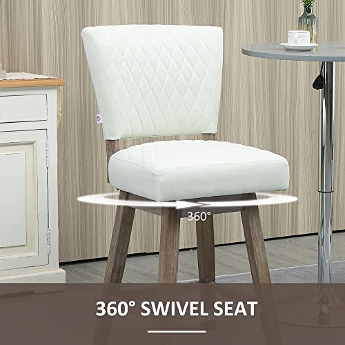 Homcom Counter Height Bar Stools, Set Of 2, Swivel Barstools 26.5 Inch Seat Height With Back, Rubber Wood Legs And Footrests, For Kitchen Dining Room Pub, Cream White #TOP5