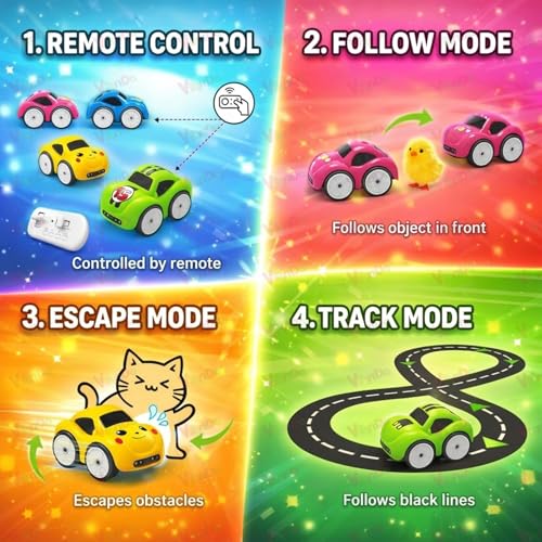 Image of VikriDA Magic Induction RC Sensor Car with 2.4GHz Remote Control, Smart Music & LED Lights, Line Sensing Infrared Following Mini Car, Educational Racing Toy for Boys & Girls