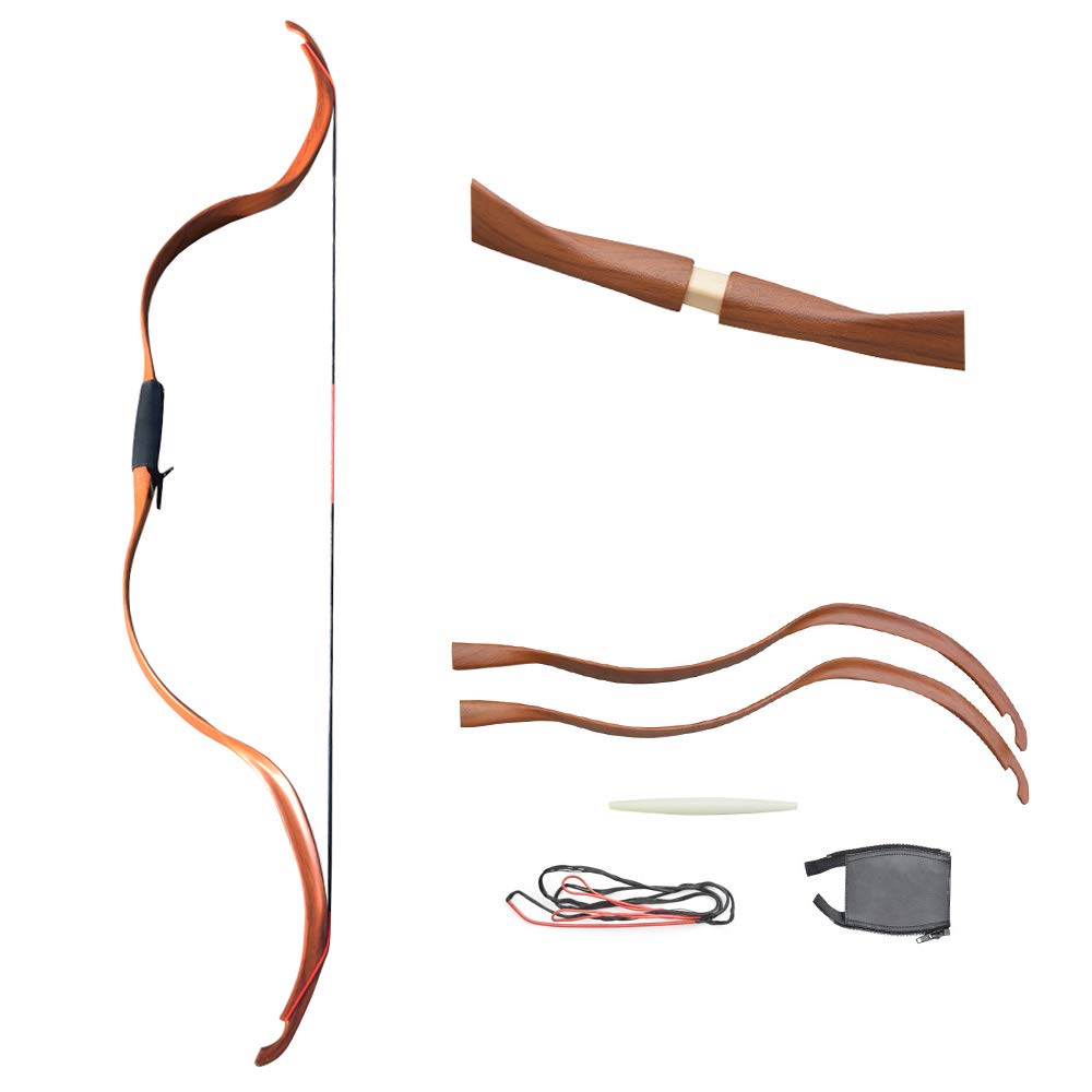 SHARROW Tiro con L'Arco Tradizionale Arco Ricurvo 20lbs Arco in Legno Longbow Fatto a Mano con 3 Frecce per Il Gioco di Pratica di Caccia per Principianti per Adulti